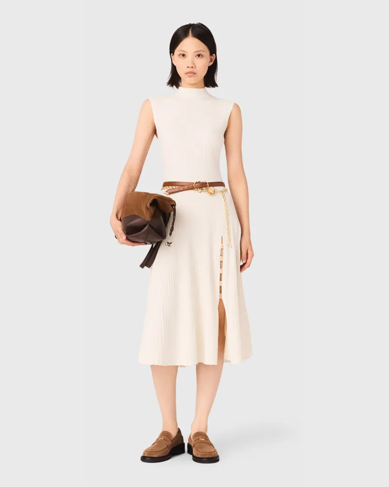Maje Rippstrickkleid Mit Seitenschlitz - Ecru Ecru