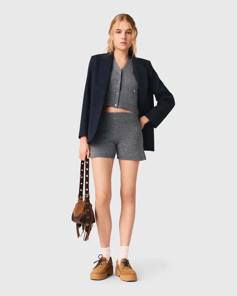 Maje Shorts Aus Strick Mit Strass - Grau Grau