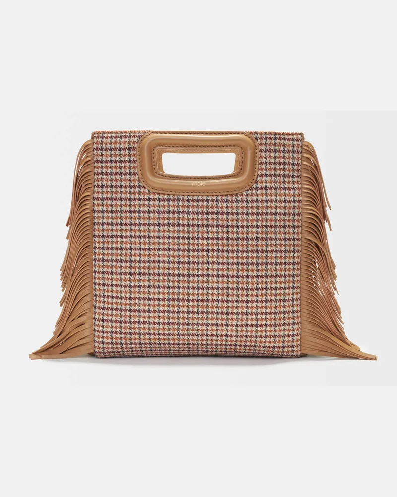 Maje M-tasche Aus Canvas, Hahnentrittmuster - Braun Tabak