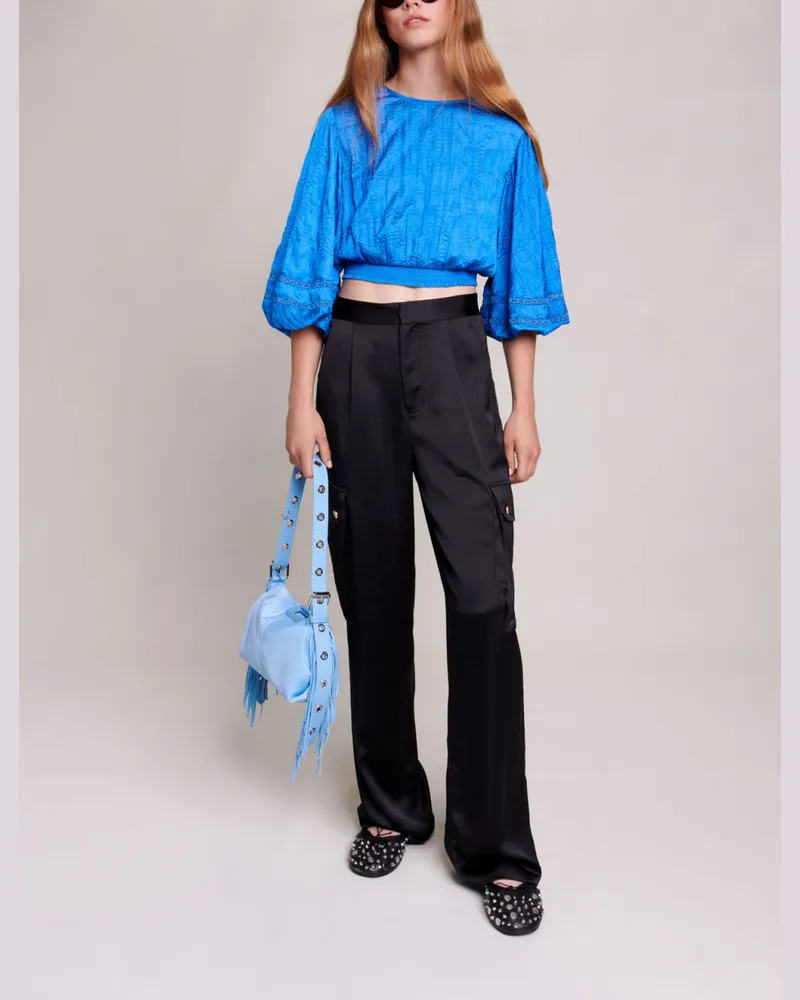 Maje Satinartige Cargohose - Schwarz Schwarz