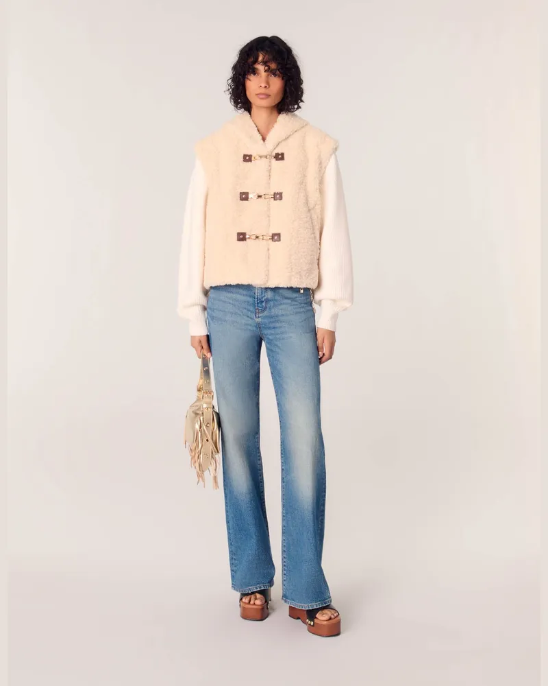 Maje Bi-material-blouson Aus Kunstpelz - Ecru Ecru
