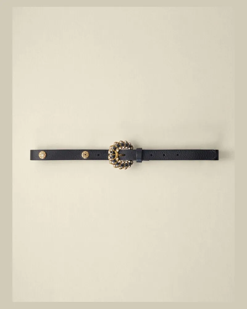 Maje Ledergürtel Mit Strasssteinen - Schwarz Schwarz