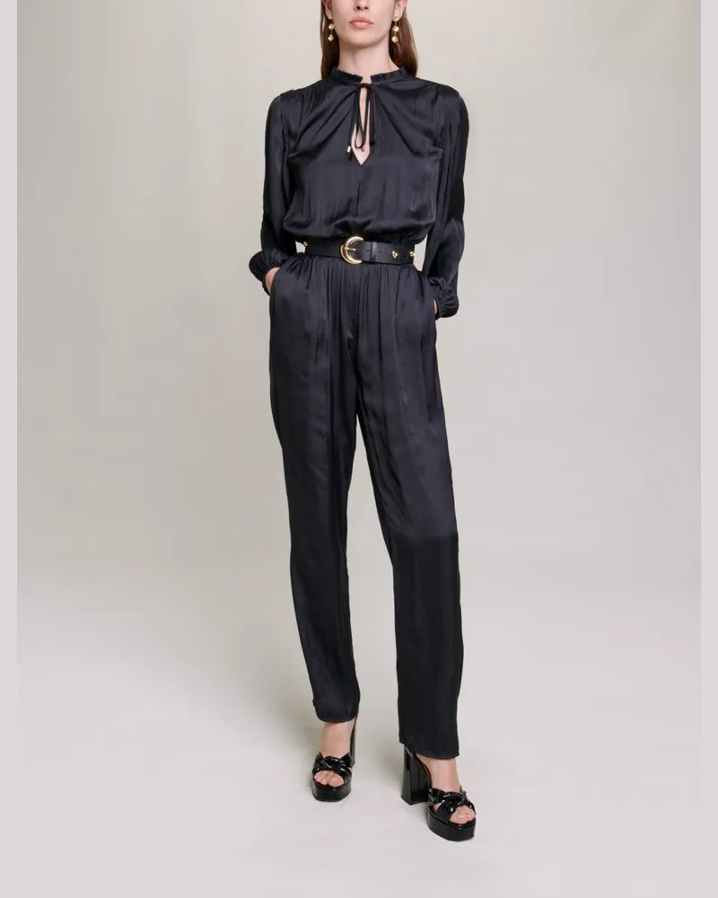 Maje Langer, Jumpsuit Mit Gürtel - Schwarz Schwarz