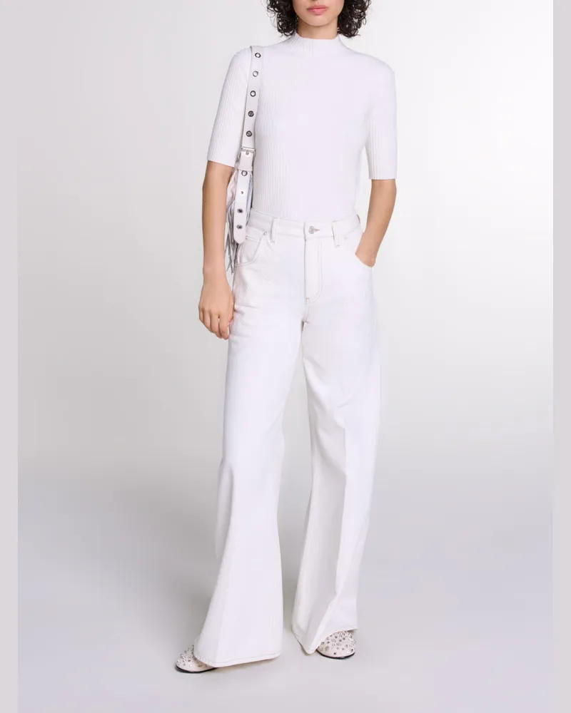 Maje Bestickte Weite Jeans, Hoher Bund - Weiß Weiß