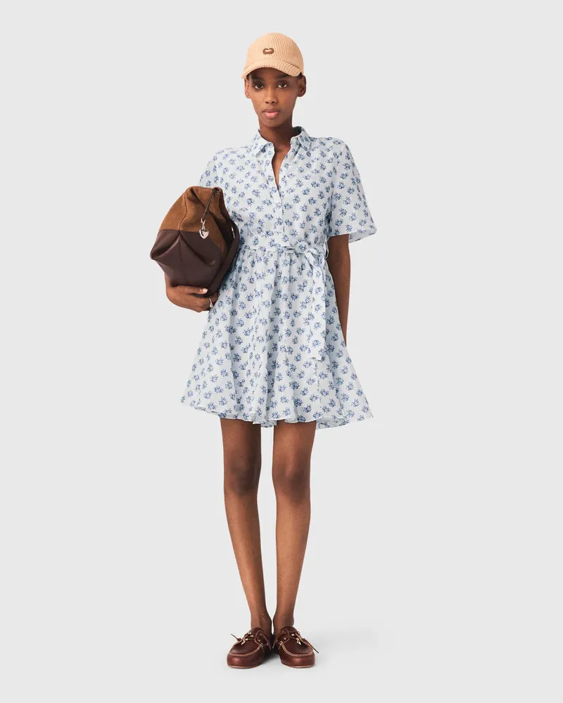 Maje Kurzes Bedrucktes Leinenmixkleid - Marine Denim Marine