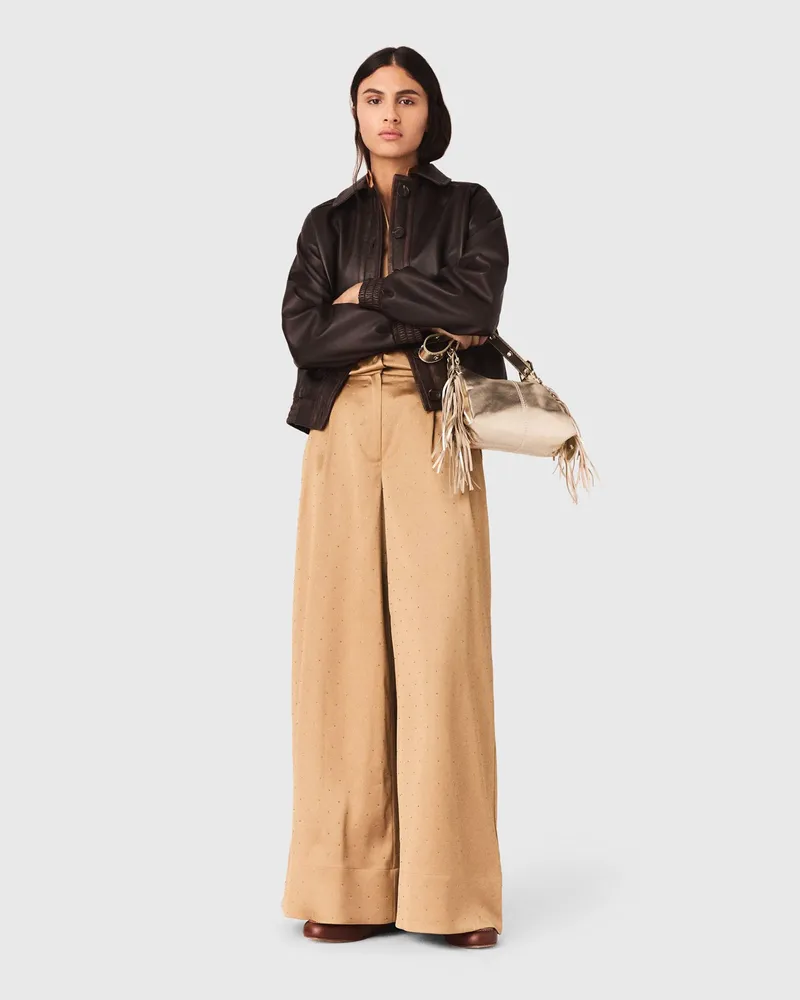 Maje Satinhose Mit Strass - Beige Karamell