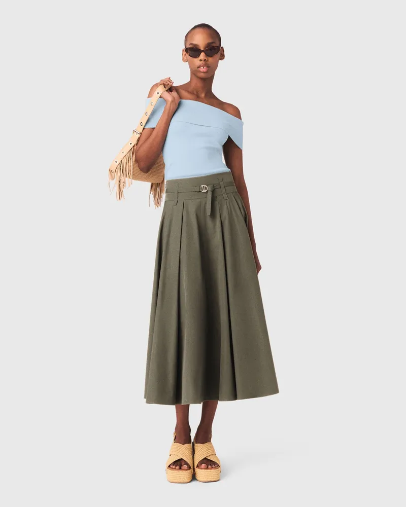 Maje Langer Baumwoll-plisseerock - Khaki Khaki