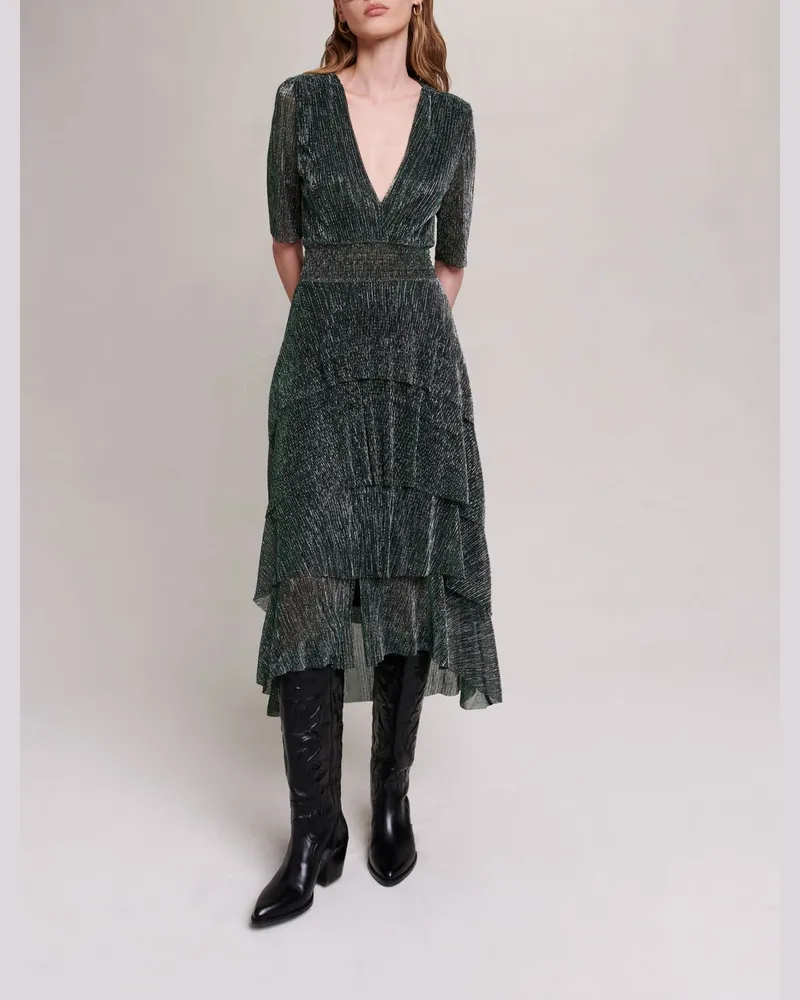 Maje Stretchkleid Aus Lurex Mit Volants - Grün - Auswahl Zeremonie Grün