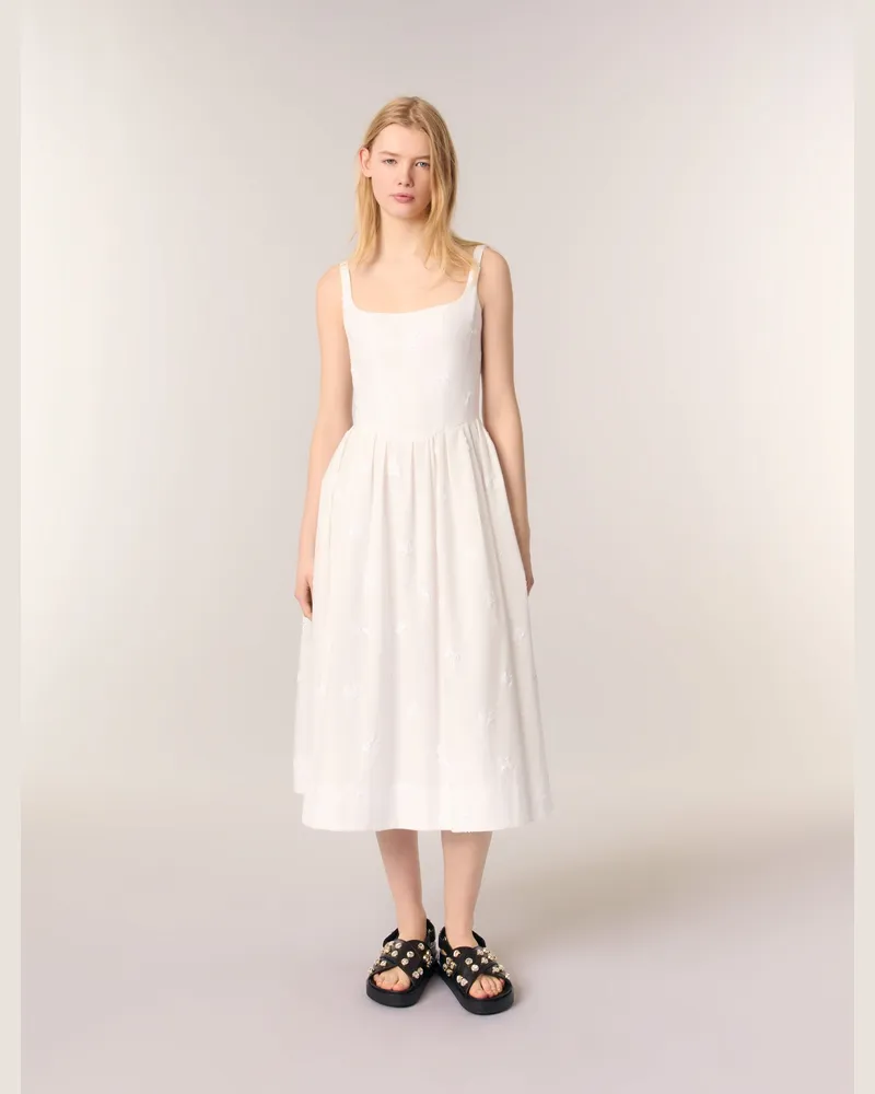 Maje Besticktes Midi-baumwollkleid - Weiß Weiß