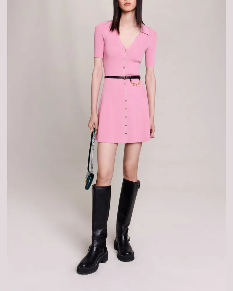 Maje Jerseykleid Aus Glitzerndem - Blassrosa Blassrosa