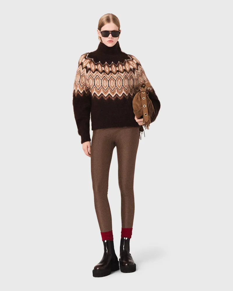 Maje Fairisle-pullover Mit Stehkragen - Dunkelbraun Dunkelbraun