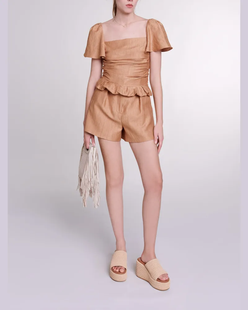 Maje Leinentop Mit Volants - Hellbraun Hellbraun