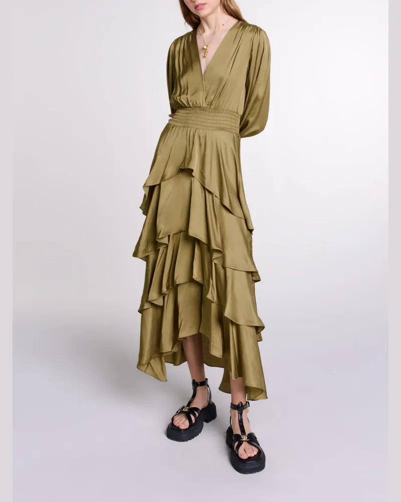 Maje Langes Kleid Mit Volants - Khaki Khaki