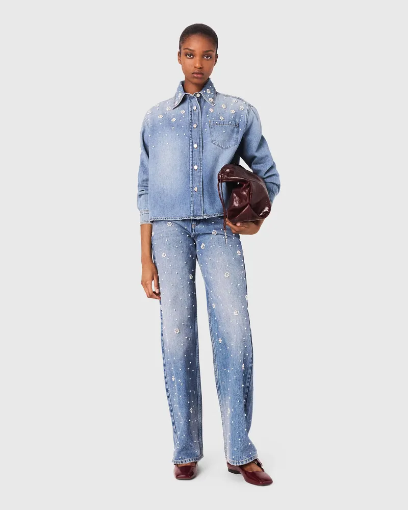 Maje Jeanshemd Mit Perlenstickerei - Blau Blau