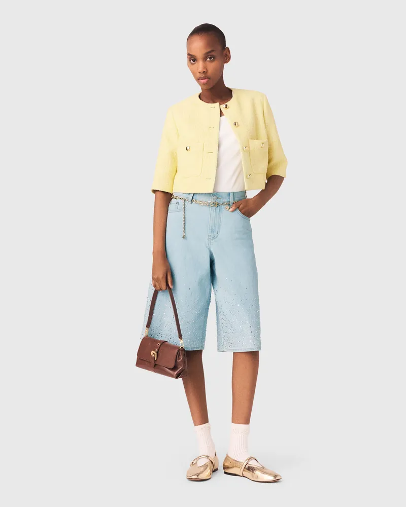 Maje Kurzärmelige Tweed-jacke - Gelb Blassgelb