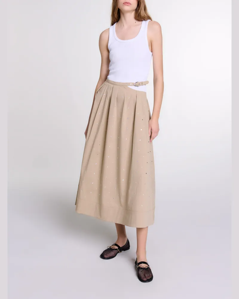 Maje Langer Baumwollrock Mit Nieten - Beige Beige