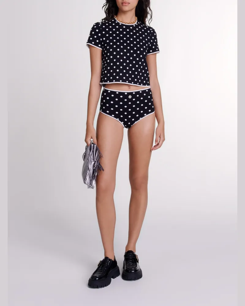 Maje Kurze Hose Aus Jacquard-strick - Schwarz / Weiß Schwarz