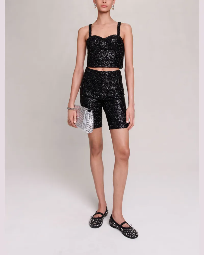 Maje Bustier Mit Pailletten - Schwarz Schwarz