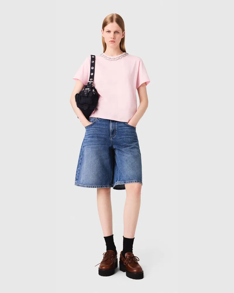 Maje Kurzarm-t-shirt Mit Schmuckkragen - Rosa Rosa