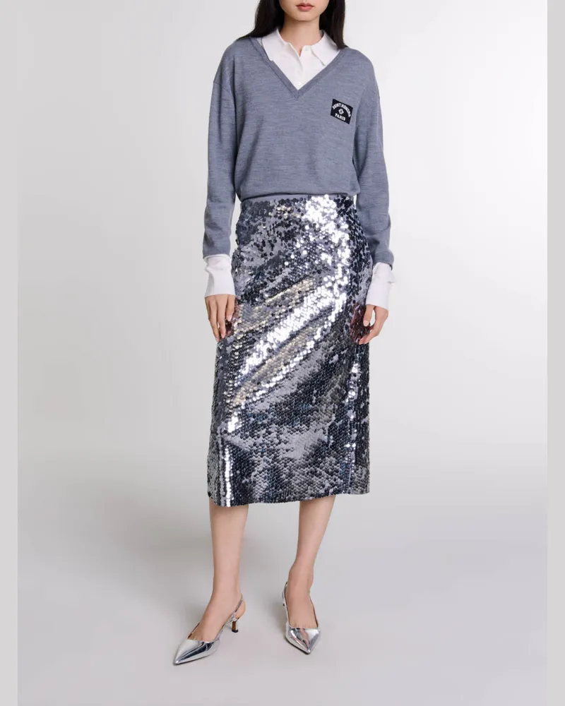 Maje Strickrock Mit Pailletten - Kleid mit Pailletten - Grau Grau