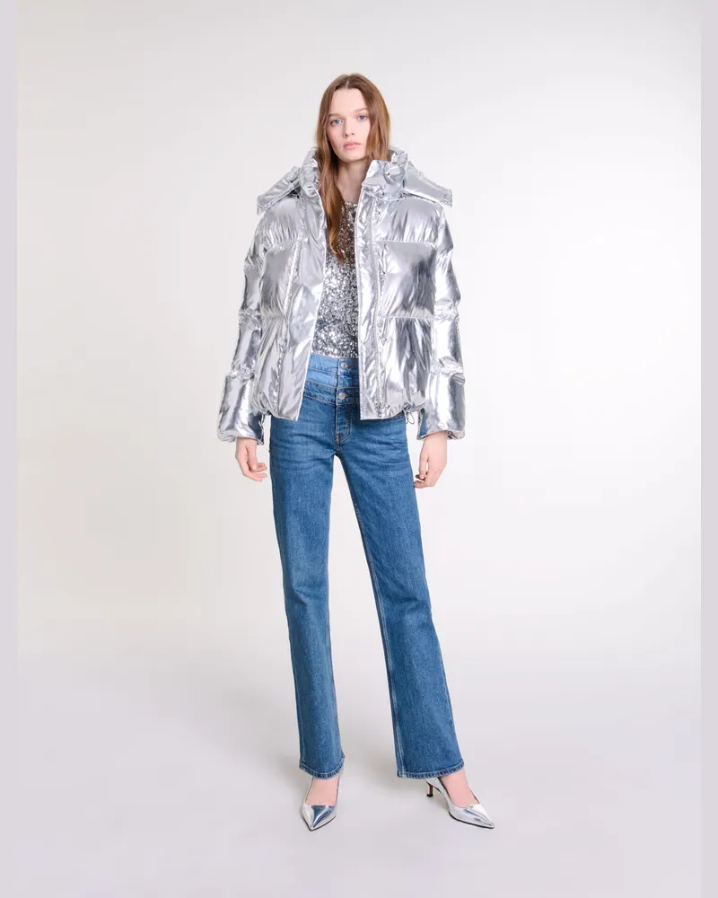 Maje Silberne Daunenjacke Mit Kapuze Silber