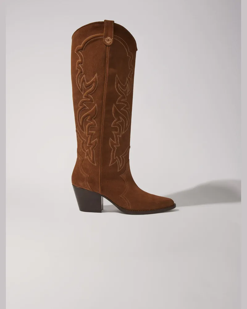 Maje Santiags Stiefel Aus Veloursleder - Warmes Braun Warmes