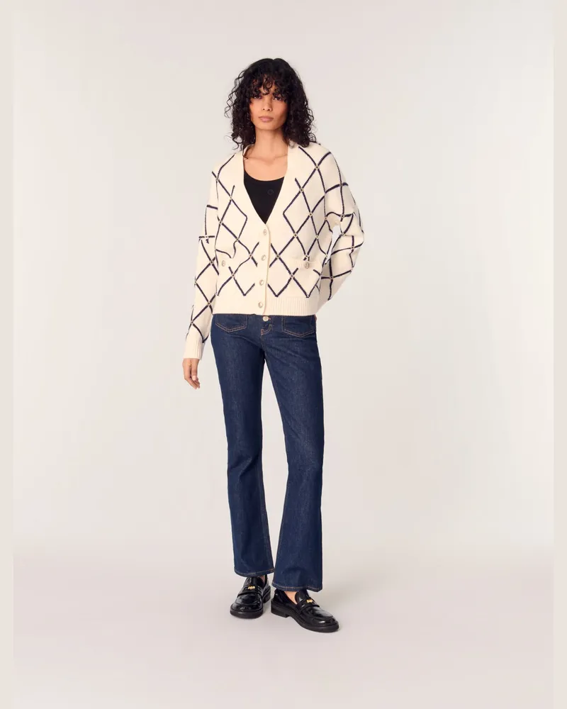 Maje Strick-cardigan Mit Rautenmuster - Ecru Ecru