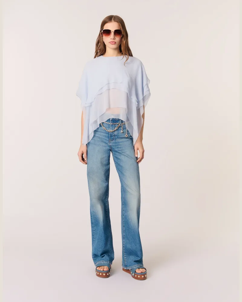 Maje Top Aus Musselin Mit Volants - Blau Himmelblau