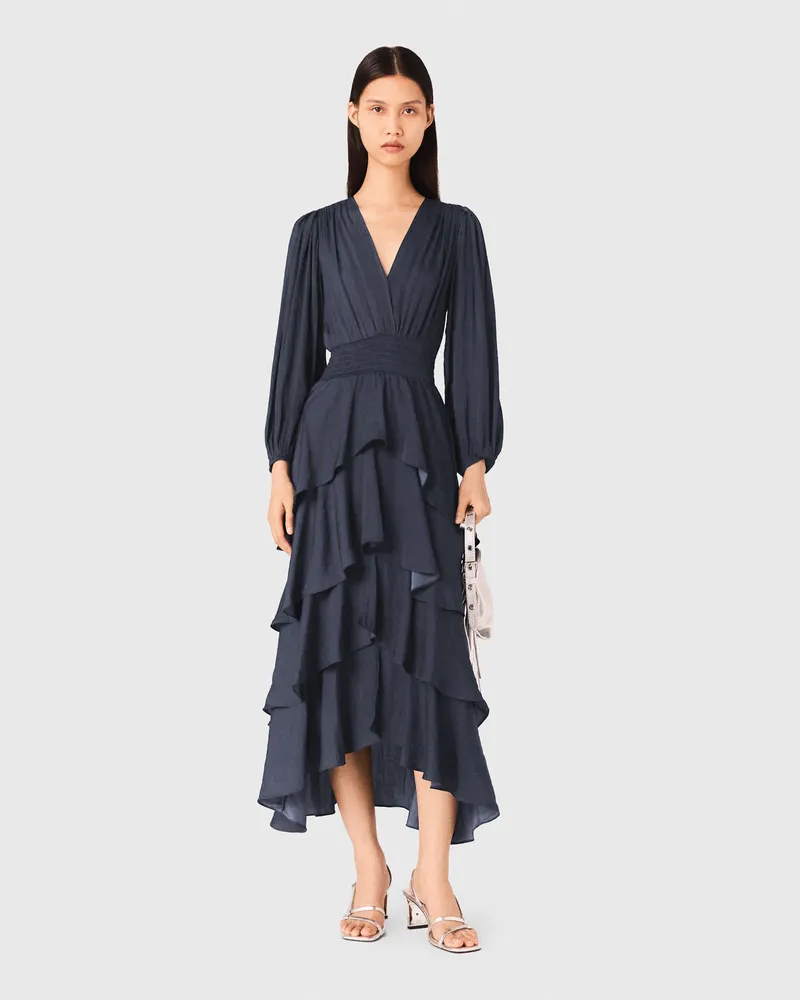 Maje Langes Rüschenkleid - Marineblau Marine