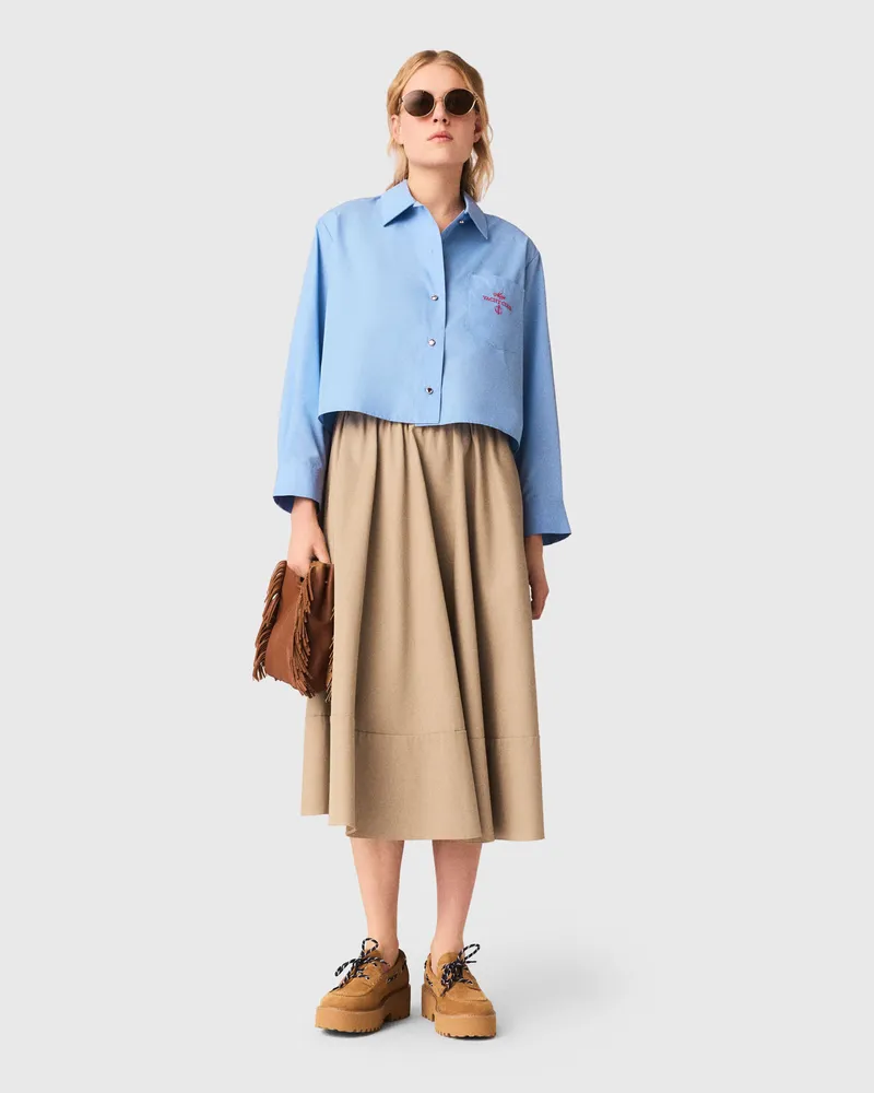 Maje Besticktes Hemd Mit Plisseerücken - Blau Blau