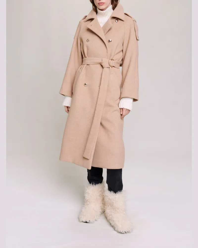 Maje Langer Mantel Aus Wollmischgewebe - Beige Beige