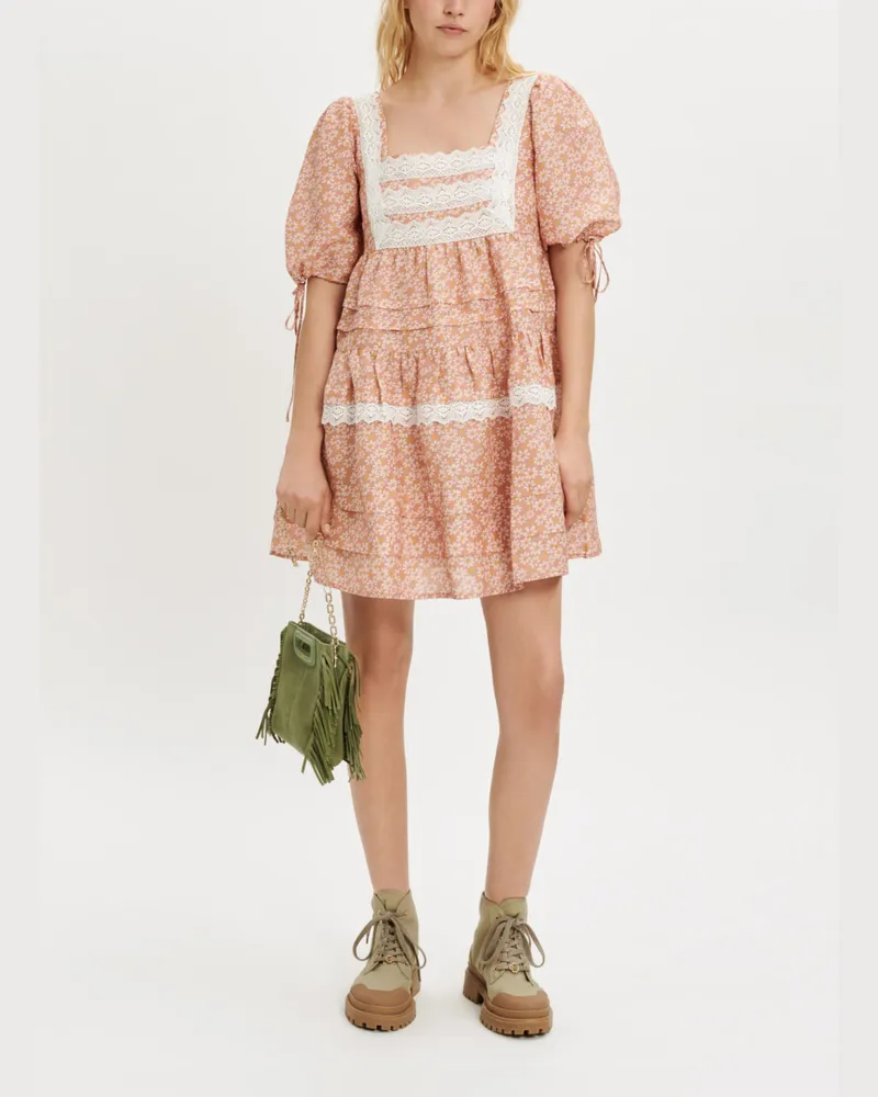 Maje Bedrucktes Kleid Mit Spitzengalons - Margerite Rosa Margerite