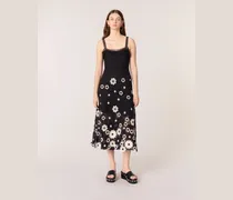 Langes Häkelkleid Mit Blumenmuster - Schwarz / Weiß