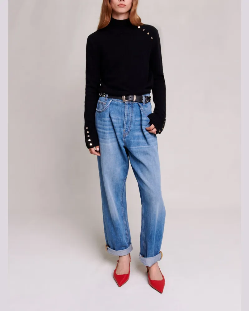 Maje Kaschmirpullover, Druckknöpfe In Gold Schwarz