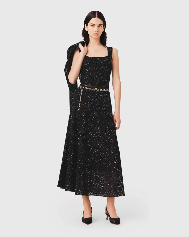 Maje Langes Strickkleid Mit Strass - Schwarz Schwarz