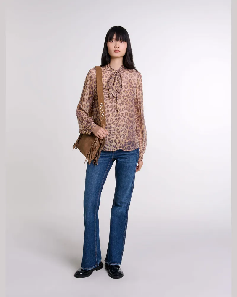 Maje Bluse Mit Print Lavallière-kragen - Imprime Leopard Imprime