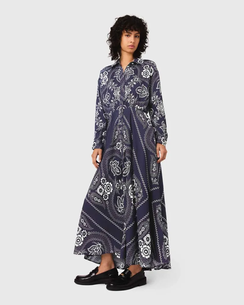 Maje Langes Fließendes Kleid Mit Print - Bandana Marine Print Bandana