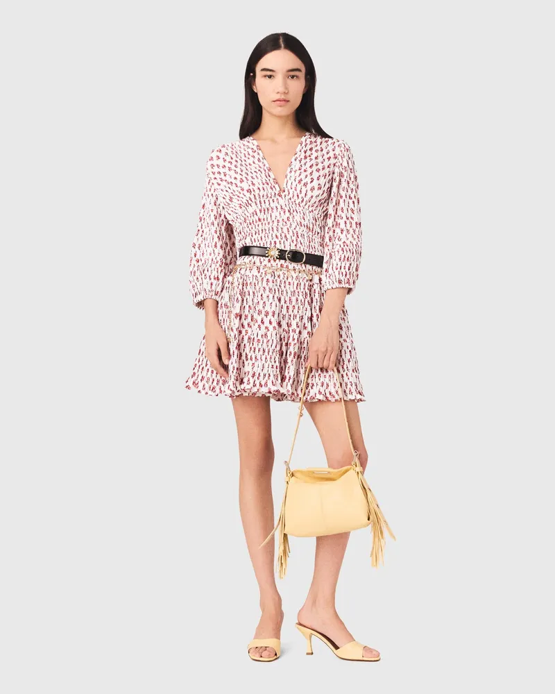 Maje Plissiertes Kleid Mit Print - Rouge Petites Fleurs Print Rouge