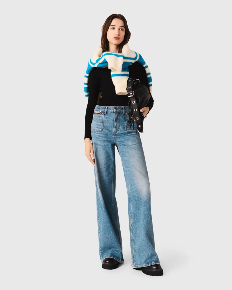 Maje Schlagjeans Mit Kette - Blau Blau