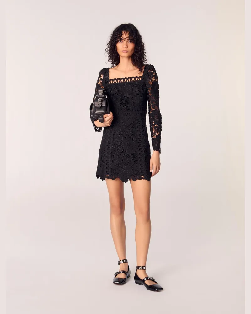 Maje Kurzes Gipüre-kleid - Schwarz Schwarz