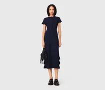 Langes Strickkleid Mit Volants - Marineblau