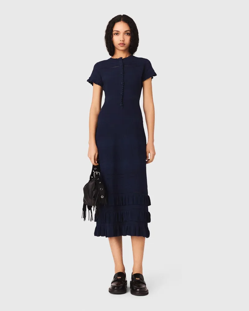 Maje Langes Strickkleid Mit Volants - Marineblau Marine