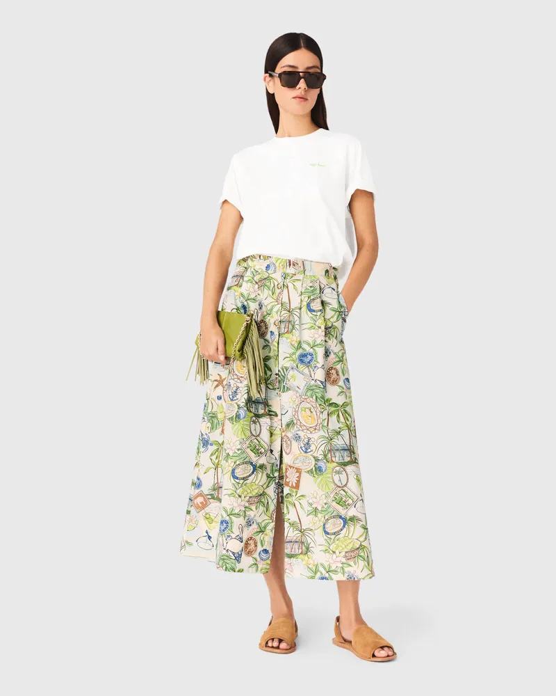 Maje Langer Bedruckter Rock Mit Shorts - Carte Postale Print Carte