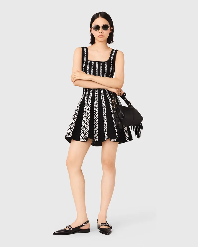Maje Kurzes Kleid Aus Jacquard-strick - Weiß/schwarz Weiß