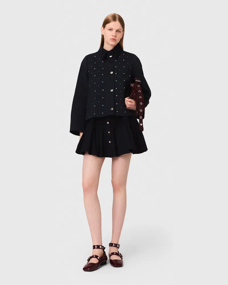 Maje Kurze Jacke Mit Samtkragen, Nieten - Marineblau Marine