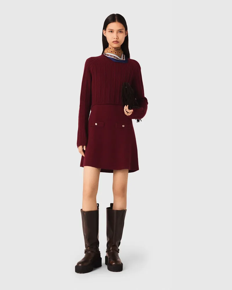 Maje Strickkleid Mit Abnehmbarem Pulli - Rot Bordeaux Bordeaux