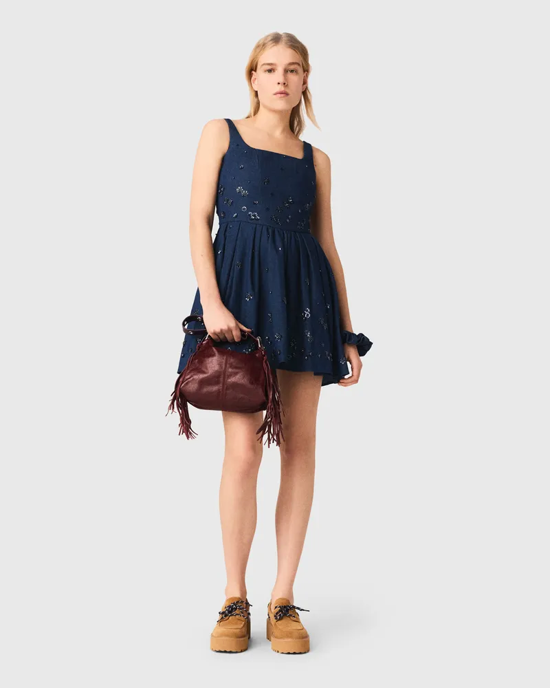 Maje Ausgestelltes Besticktes Denimkleid - Marineblau Marine