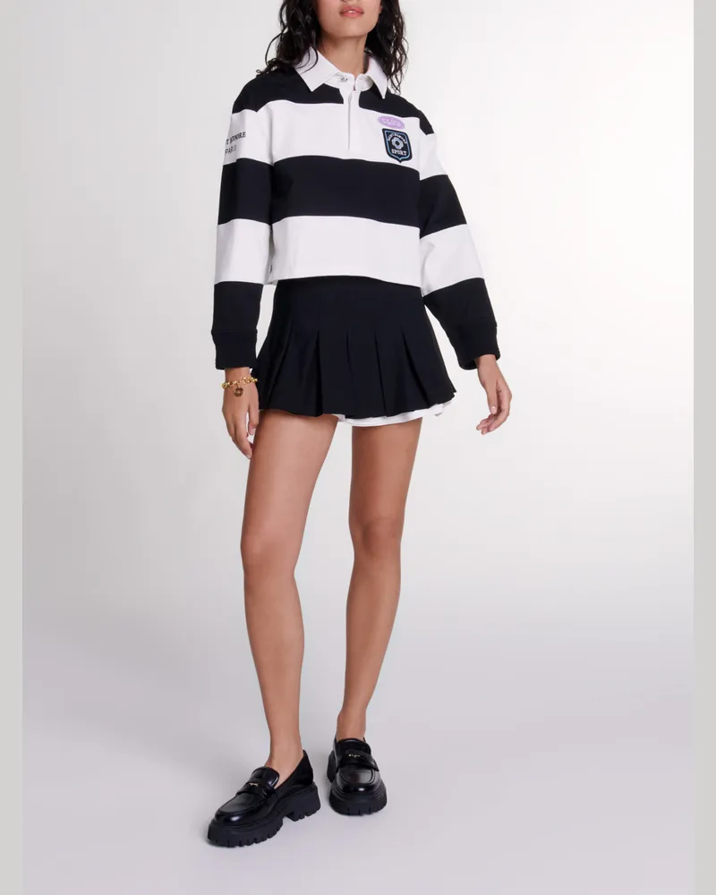 Maje Plissée-hosenrock Aus Zwei Stoffen - Schwarz Schwarz