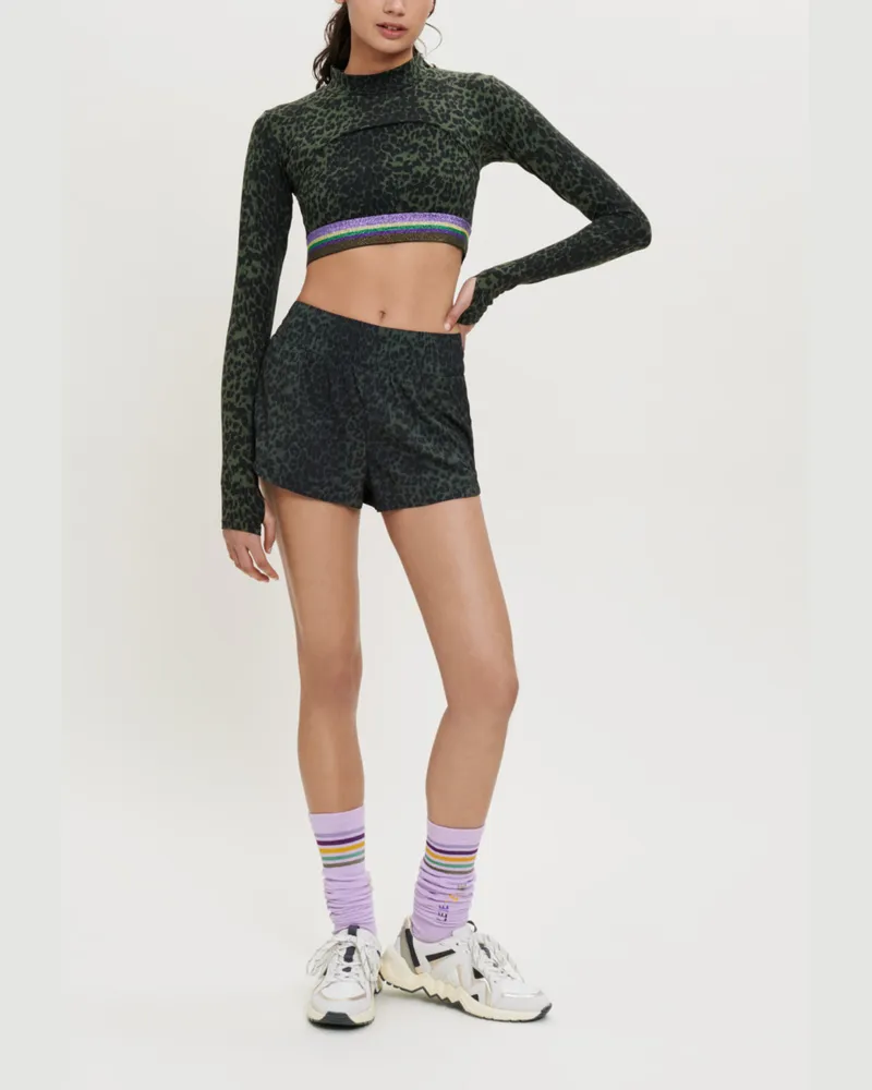 Maje Shorts In Running-optik Mit Aufdruck - Print Leopard Khaki Print