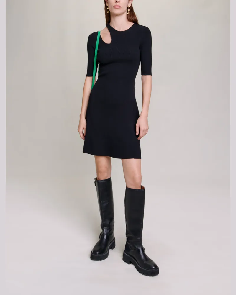 Maje Strickkleid Mit Cutout An Den Schultern - Schwarz Schwarz
